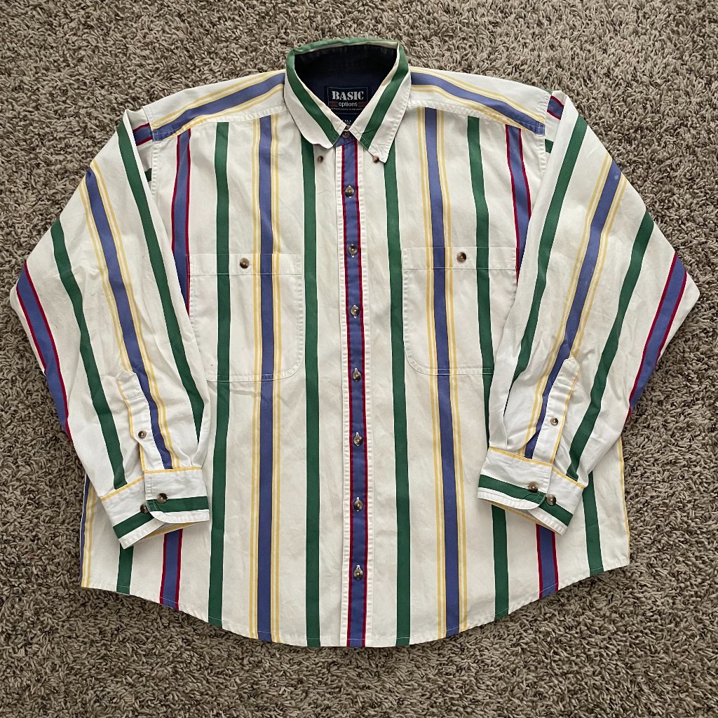 Basic Options Striped Long Sleeve Button Down